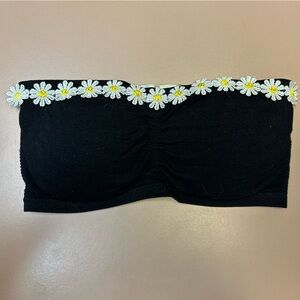 (S) Cotton Candy Black Sunflower Bandeau Crop Top